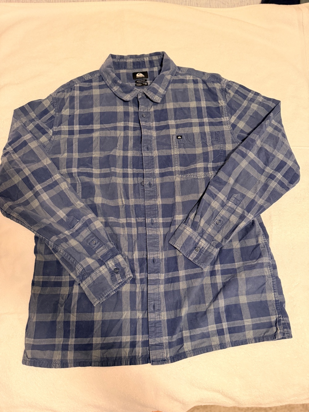 Quiksilver Corduroy Navy and Light Blue Plaid Button-Down Shirt
